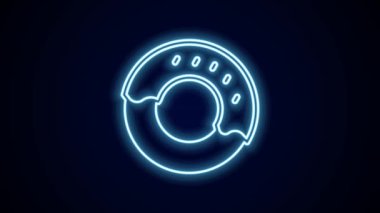 Siyah arka planda izole edilmiş tatlı jöleli neon çizgili donut. 4K Video hareketli grafik canlandırması.