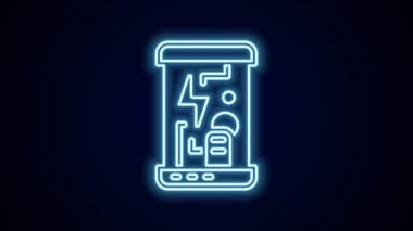 Parlayan neon hattı Futuristik kriyojenik kapsüller veya siyah arkaplanda izole edilmiş konteyner simgeleri. İnsanlar için kriyojenik teknoloji ya da kriyojenik oda. 4K Video hareketli grafik canlandırması.