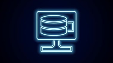 Parlayan neon hattı Bulut veritabanı simgesi siyah arkaplanda izole edildi. Bulut hesaplama konsepti. Veri aktarımlı dijital servis ya da uygulama. 4K Video hareketli grafik canlandırması.