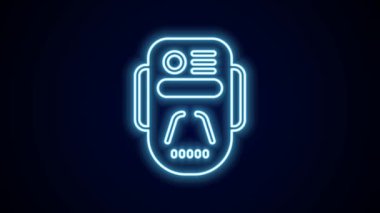Parlayan neon hattı yapay zeka robot simgesi siyah arkaplanda izole edildi. Makine öğrenme, bulut hesaplama. 4K Video hareketli grafik canlandırması.