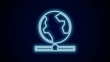 Parlayan neon hattı Global teknoloji veya sosyal ağ simgesi siyah arkaplanda izole edildi. 4K Video hareketli grafik canlandırması.