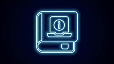 Parlayan neon hattı Kullanıcı elle simgesi siyah arkaplanda izole edildi. Kullanıcı rehberi kitabı. Talimat işareti. Kullanmadan önce oku. 4K Video hareketli grafik canlandırması.