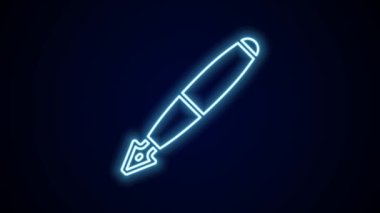 Parlayan neon hattı Çeşme ucu simgesi siyah arkaplanda izole edildi. Kalem aleti işareti. 4K Video hareketli grafik canlandırması.