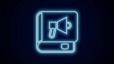 Parlayan neon çizgi Kitap simgesi siyah arkaplanda izole edildi. 4K Video hareketli grafik canlandırması.