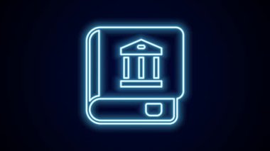 Parlayan neon hattı hukuk kitabı simgesi siyah arkaplanda izole edildi. Yasal yargıç kitabı. Yargılama kavramı. 4K Video hareketli grafik canlandırması.