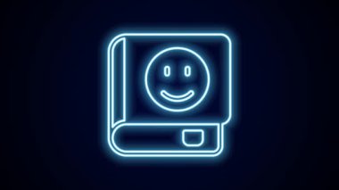 Parlayan neon çizgi Kitap simgesi siyah arkaplanda izole edildi. 4K Video hareketli grafik canlandırması.