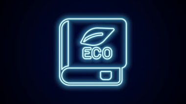 Siyah arka planda izole edilmiş ekoloji ikonu hakkında parlayan neon çizgisi kitabı. Biyoloji kitabı. 4K Video hareketli grafik canlandırması.
