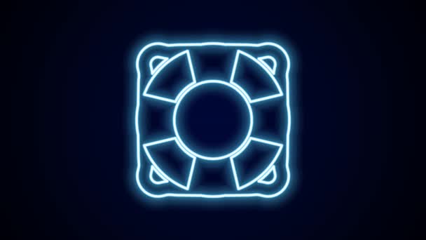 Gloeiende Neon Lijn Lifebuoy Pictogram Geïsoleerd Zwarte Achtergrond Het Symbool — Stockvideo