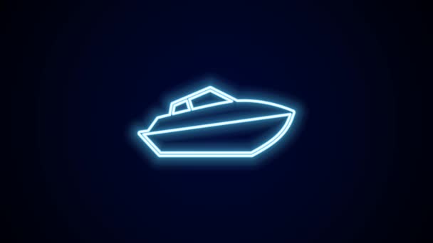 Linea Fluorescente Icona Speedboat Isolato Sfondo Nero Animazione Grafica Video — Video Stock