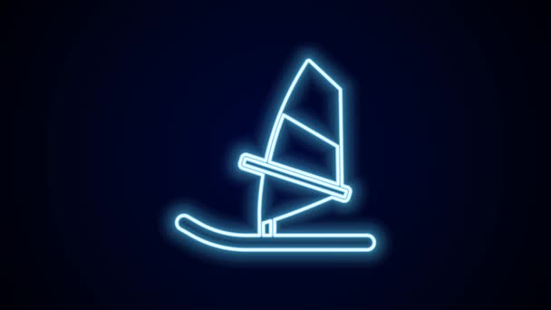 黒の背景に隔離されたネオンラインのウィンドサーフィンのアイコンを光る 4Kビデオモーショングラフィックアニメーション — ストック動画