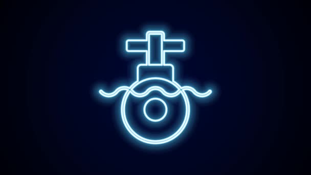 Glowing Neon Line Submarine Icon Isolated Black Background Kapal Militer — Stok Video