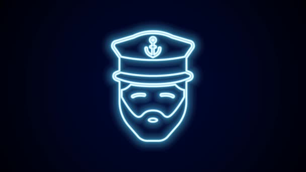 Gloeiende Neon Lijn Kapitein Van Het Schip Pictogram Geïsoleerd Zwarte — Stockvideo
