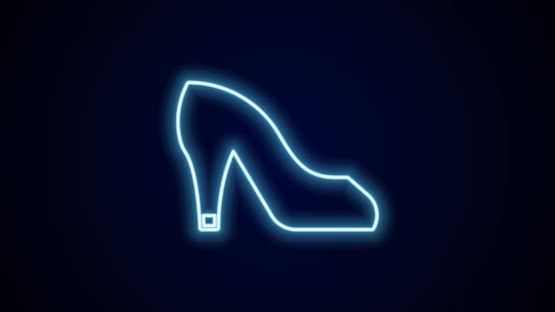 Glowing Neon Line Woman Shoe High Heel Icon Isolated Black — Stock Video
