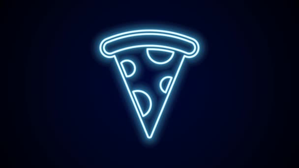Linha Néon Brilhante Fatia Ícone Pizza Isolado Fundo Preto Menu — Vídeo de Stock