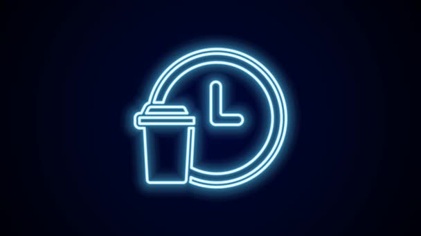 Glowing Neon Line Clock Delivery Icon Isolated Black Background Video — Stock Video