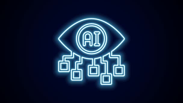 Glowing Neon Line Computer Vision Icon Isolated Black Background Technical — Stock Video