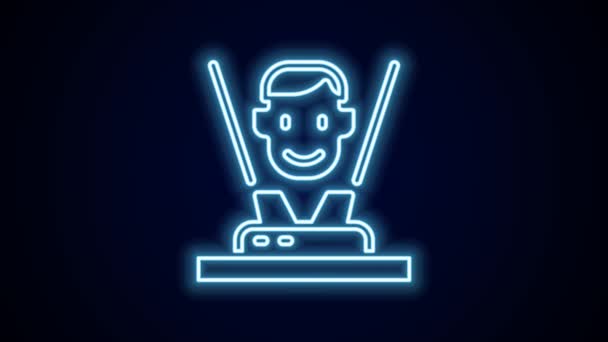 Gloeiende Neon Lijn Hologram Icoon Geïsoleerd Zwarte Achtergrond Globale Communicatietechnologie — Stockvideo