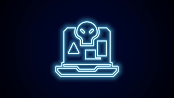 Glowing Neon Line Internet Piracy Icon Isolated Black Background Online — Vídeo de Stock
