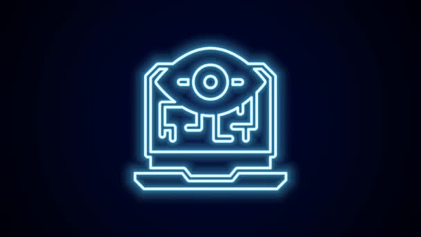 Glowing Neon Line Computer Vision Icon Isolated Black Background Penglihatan — Stok Video