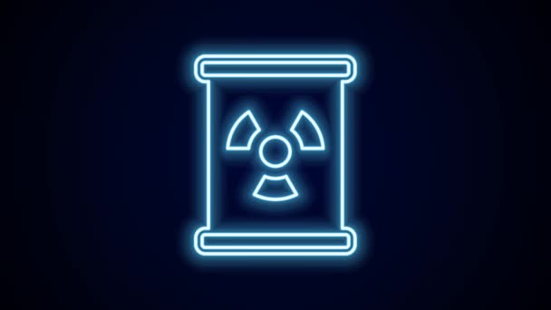 Zářící Neonová Čára Radioaktivní Odpad Barrel Ikonu Izolované Černém Pozadí — Stock video