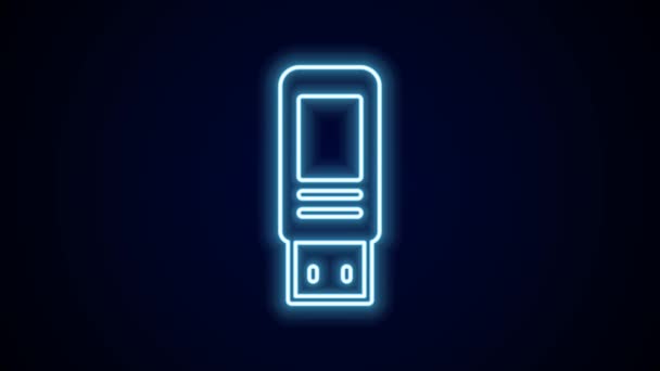 Zářící Neonová Linka Usb Flash Disk Ikona Izolované Černém Pozadí — Stock video