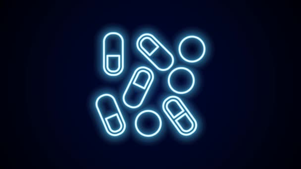 Brillante Línea Neón Medico Píldora Botella Biohacking Icono Aislado Sobre — Vídeos de Stock