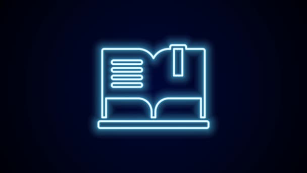 Linea Neon Luminosa Icona Del Libro Aperto Isolata Sfondo Nero — Video Stock