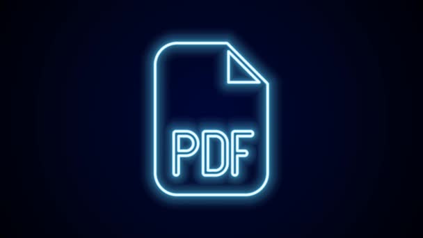 ネオンラインPdfファイルのドキュメントをグロー 黒の背景に隔離されたPdfボタンアイコンをダウンロードします Pdfファイルのシンボル 4Kビデオモーショングラフィックアニメーション — ストック動画