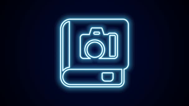 Gloeiende Neon Lijn Fotoalbum Icoon Geïsoleerd Zwarte Achtergrond Video Motion — Stockvideo