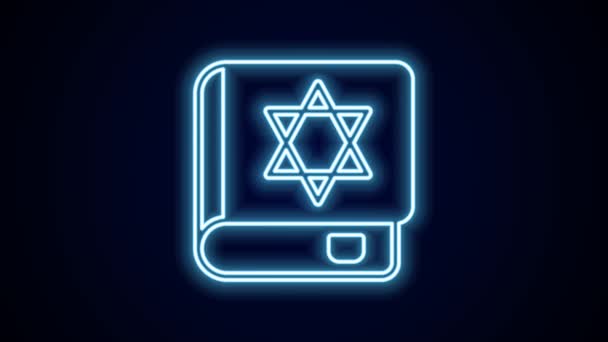 Žhnoucí Neonová Linie Židovská Kniha Tóra Ikona Izolované Černém Pozadí — Stock video