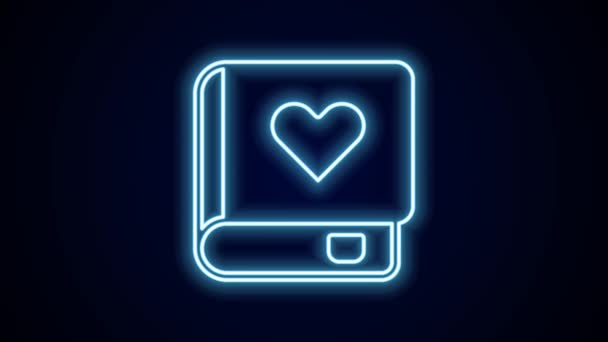 Glowing Neon Line Romance Book Icon Isolated Black Background Video — Stock Video