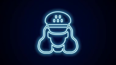 Parlayan neon hattı taksi sürücüsü simgesi siyah arkaplanda izole edildi. 4K Video hareketli grafik canlandırması.