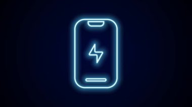 Parlayan neon hattı Smartphone, siyah arkaplanda izole edilmiş cep telefonu simgesi. 4K Video hareketli grafik canlandırması.