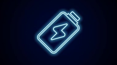 Parlayan neon hattı Batarya şarj seviyesi göstergesi simgesi siyah arkaplanda izole edildi. 4K Video hareketli grafik canlandırması.