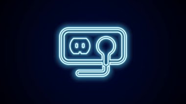 Parlayan neon hattı elektrik çıkış simgesi siyah arkaplanda izole edildi. Elektrik prizi. Rosette sembolü. 4K Video hareketli grafik canlandırması.