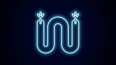 Parlayan neon hattı elektrik kablosu simgesi siyah arkaplanda izole edildi. Elektrik kablosu. 4K Video hareketli grafik canlandırması.
