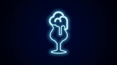 Parlayan neon çizgisi. Siyah arka planda izole edilmiş bira ikonu. 4K Video hareketli grafik canlandırması.