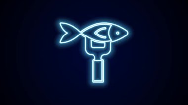 Parlayan neon hattı. Kurutulmuş balık simgesi siyah arka planda izole edilmiş. 4K Video hareketli grafik canlandırması.