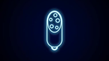 Parlayan neon hattı Salami sosis simgesi siyah arkaplanda izole edildi. Et şarküteri ürünü. 4K Video hareketli grafik canlandırması.