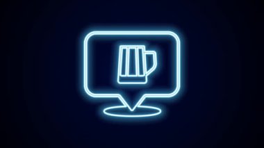 Parlayan neon hattı, siyah arka planda izole edilmiş tahta bardak ikonu. 4K Video hareketli grafik canlandırması.
