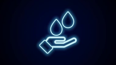 Parlak neon hattı siyah arka planda izole edilmiş sabun ikonu ile ellerini yıkıyor. Virüs ve bakterileri önlemek için ellerini sabunla yıkıyorsun. 4K Video hareketli grafik canlandırması.