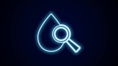Parlayan neon hattı düşüşü ve büyüteç simgesi siyah arkaplanda izole edildi. 4K Video hareketli grafik canlandırması.