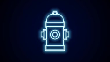 Parlayan neon hattı yangın musluğu simgesi siyah arkaplanda izole edildi. 4K Video hareketli grafik canlandırması.