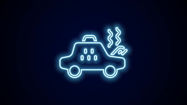 Светящаяся неоновая линия Сломанный значок автомобиля такси изолирован на черном фоне. Видеографическая анимация 4K.