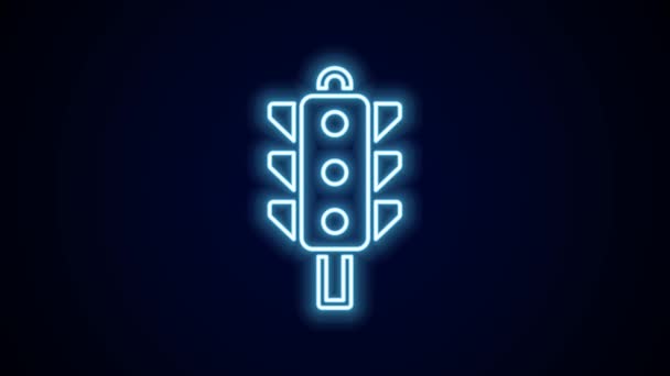 Glödande Neon Line Trafikljus Ikon Isolerad Svart Bakgrund Video Motion — Stockvideo
