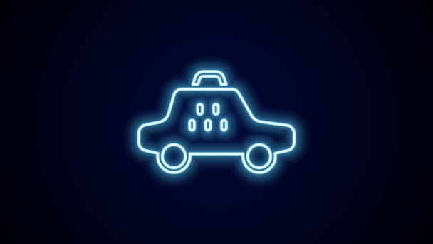 Gloeiende Neon Lijn Taxi Auto Pictogram Geïsoleerd Zwarte Achtergrond Video — Stockvideo