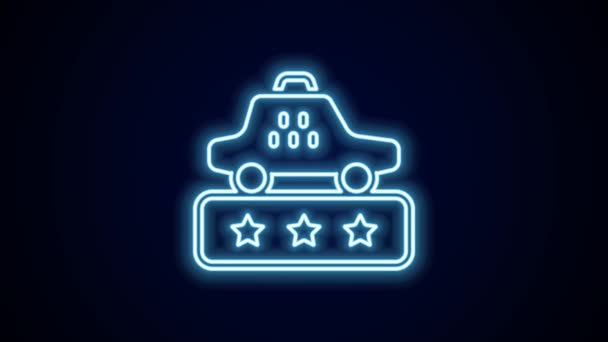 明亮的霓虹灯线出租车服务评级图标隔离在黑色背景 4K视频运动图形动画 — 图库视频影像