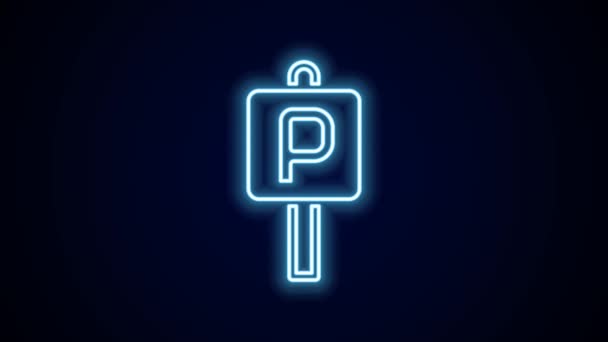 Glowing Neon Line Parking Icon Isolated Black Background Street Road — Stock Video