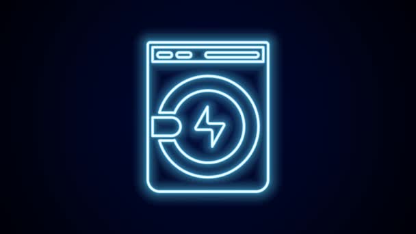 ネオンラインの輝き黒い背景に隔離されたワッシャーのアイコン 洗濯機のアイコン 洗濯機 洗濯機 家電製品のシンボル 4Kビデオモーショングラフィックアニメーション — ストック動画