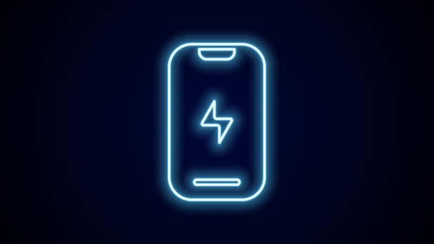 Zářící Neonová Linka Smartphone Ikona Mobilního Telefonu Izolované Černém Pozadí — Stock video